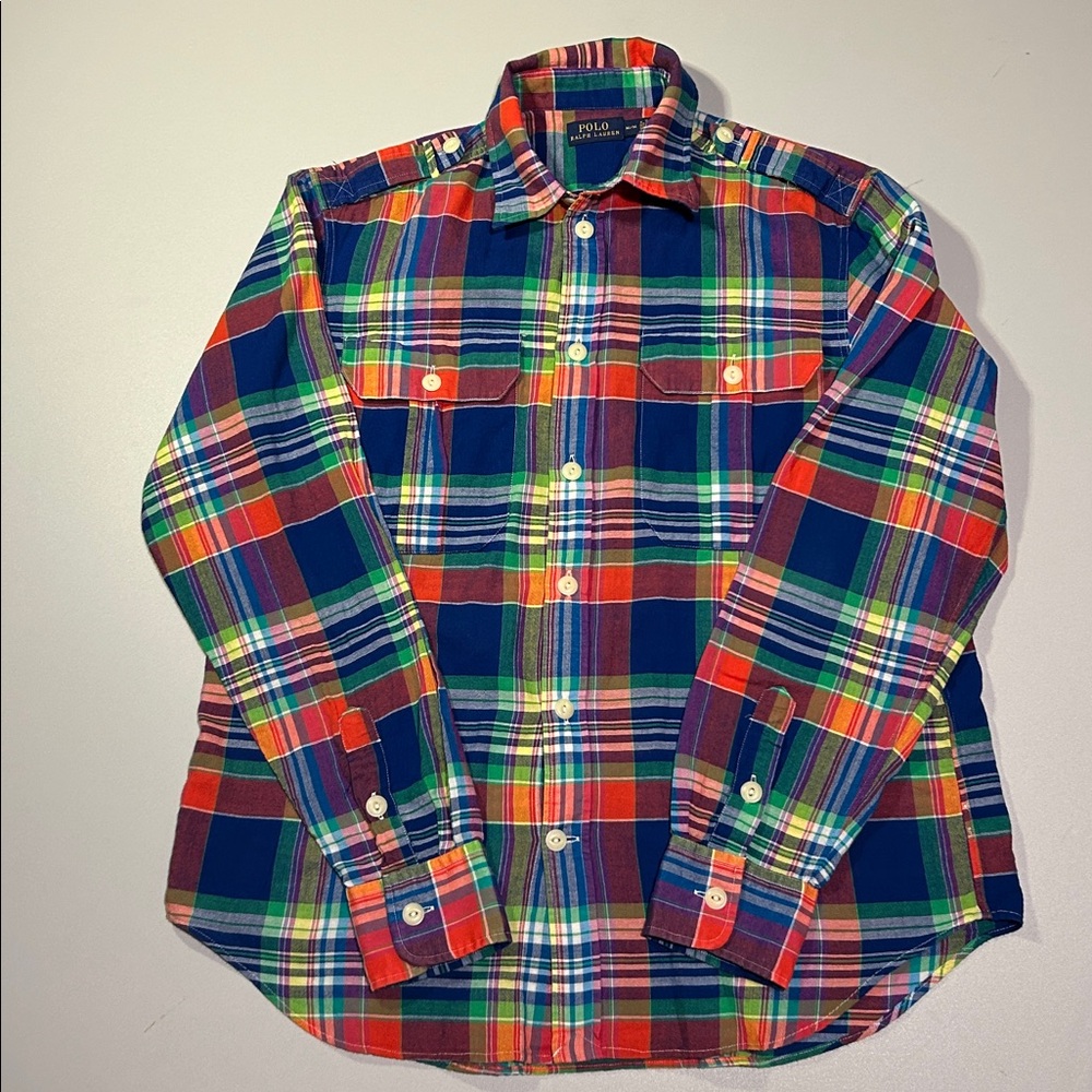 Polo Ralph Lauren Mens Top Button-Down Shirt Madras Plaid Cotton Medium M